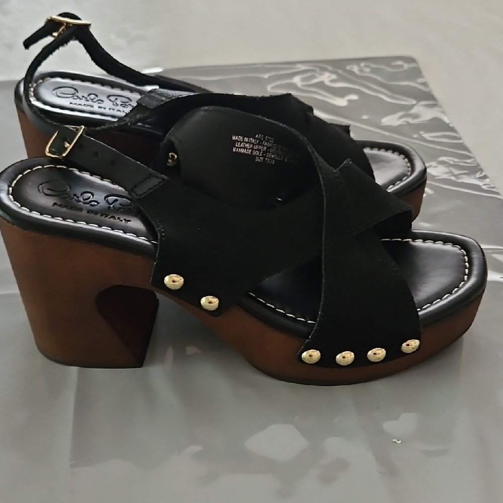 Black Women's CLOG/Sandals.  Carlo Pera Made In Italy Leather.  Women 7.5 (38)